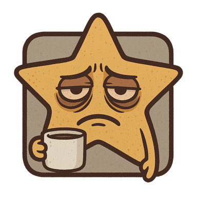 Bare Minimum Hero Logo - a tired star holding coffee